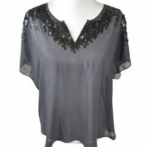 Express Gray Sheer Sequin Top Small